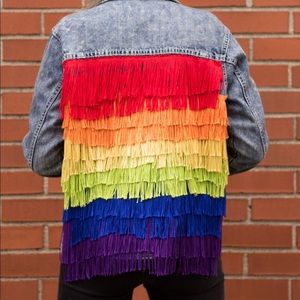 Custom fringe denim jacket